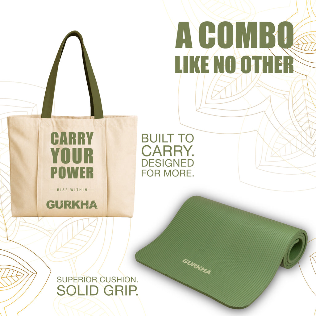 GURKHA 8mm NBR Yoga Mat + Tote Bag Combo