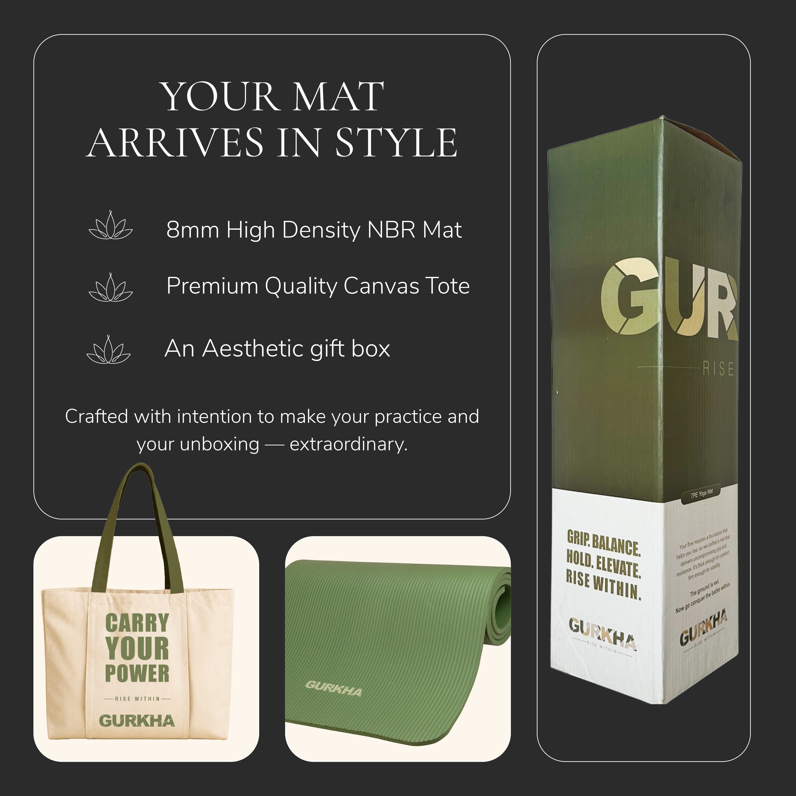 GURKHA 8mm NBR Yoga Mat + Tote Bag Combo