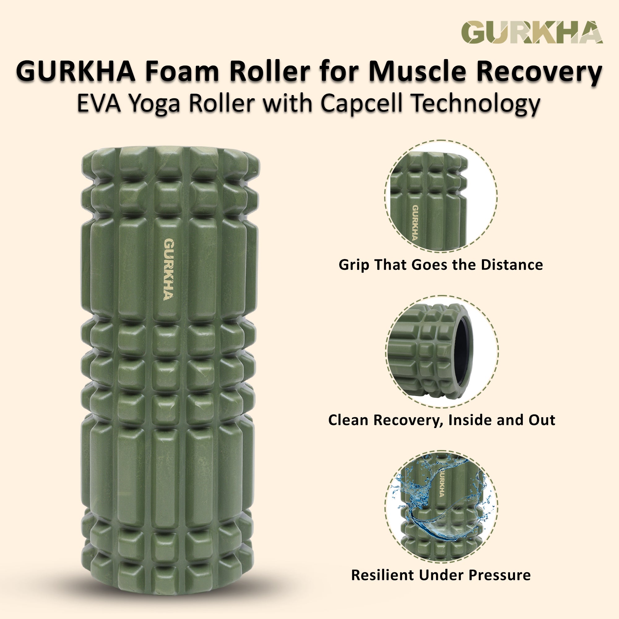 GURKHA Foam Roller for Muscle Recovery - Deep Forest