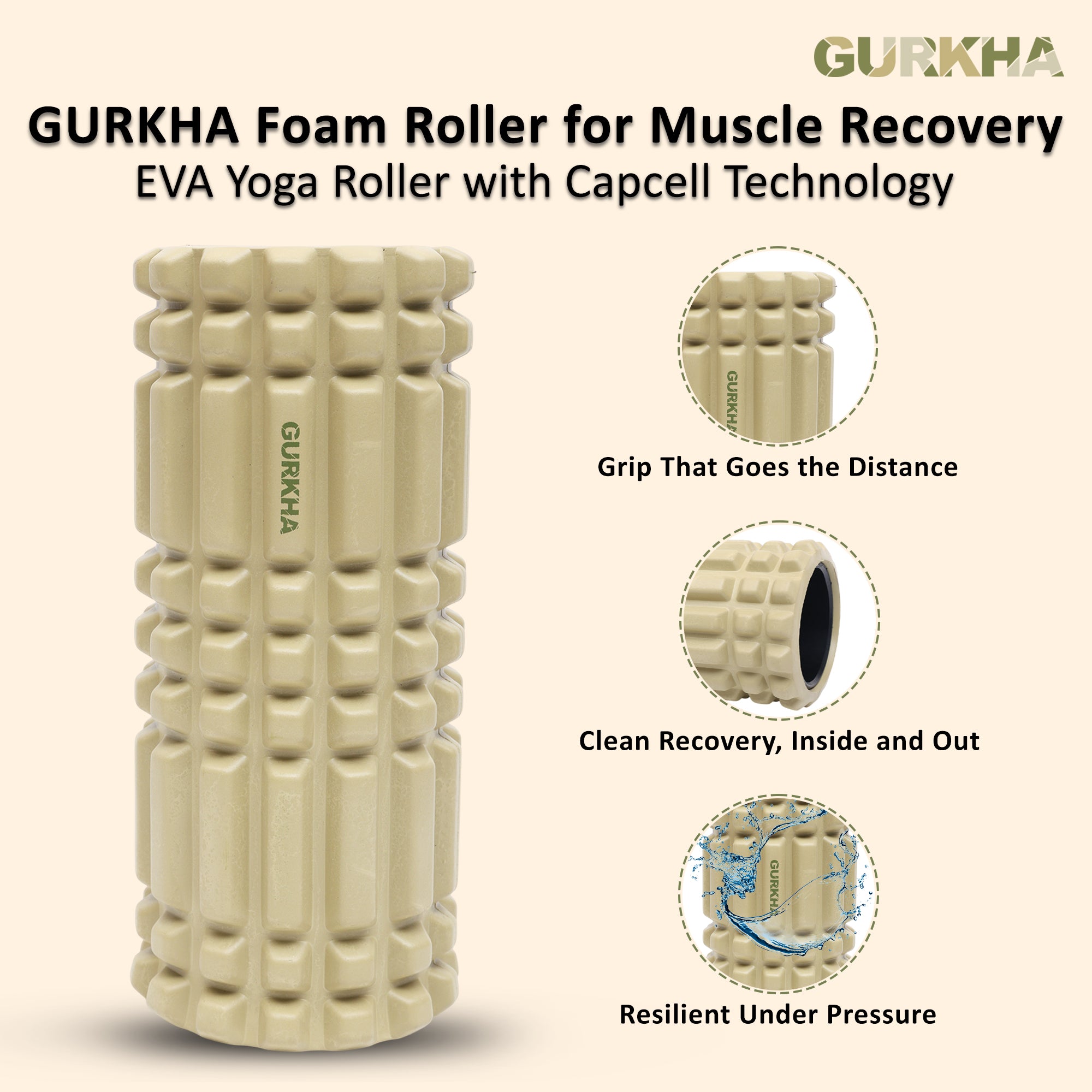 GURKHA Foam Roller for Muscle Recovery - Raw Earth