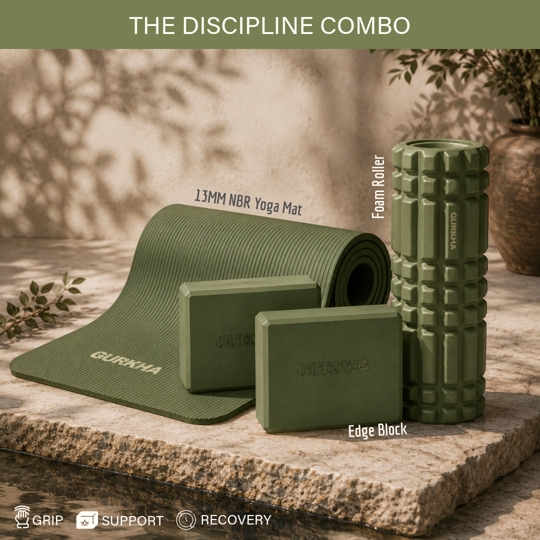 Discipline Combo - Deep Forest (13mm NBR Mat + Foam Roller + Edge Yoga Block)