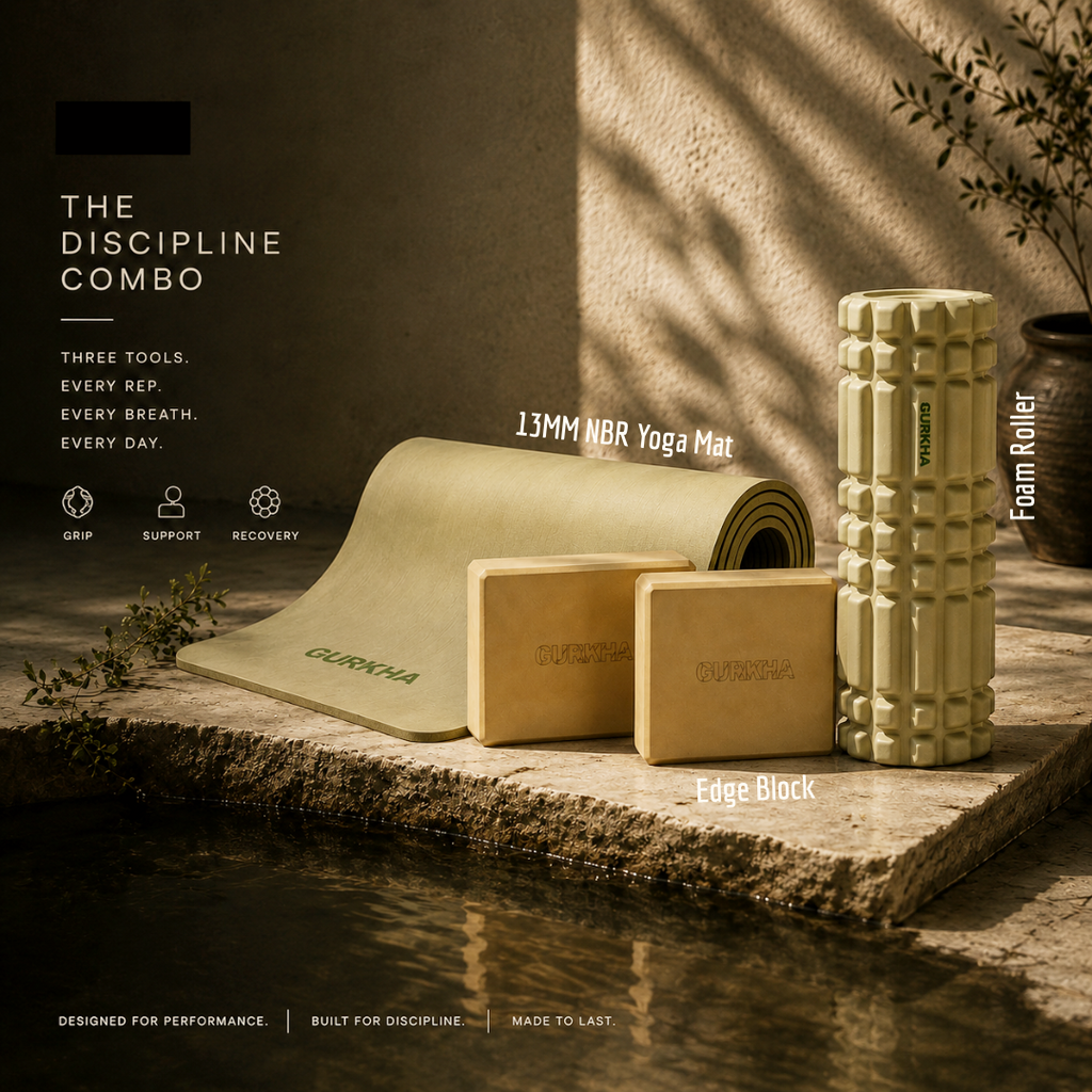 Discipline Combo - Raw Earth (13mm NBR Mat + Foam Roller + Edge Yoga Block)