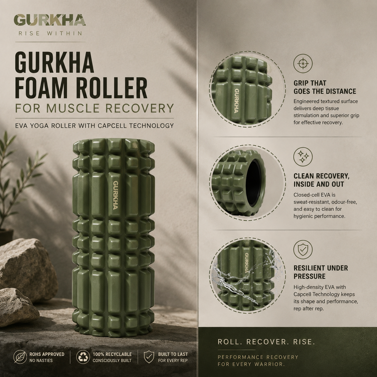 Discipline Combo - Deep Forest (13mm NBR Mat + Foam Roller + Edge Yoga Block)