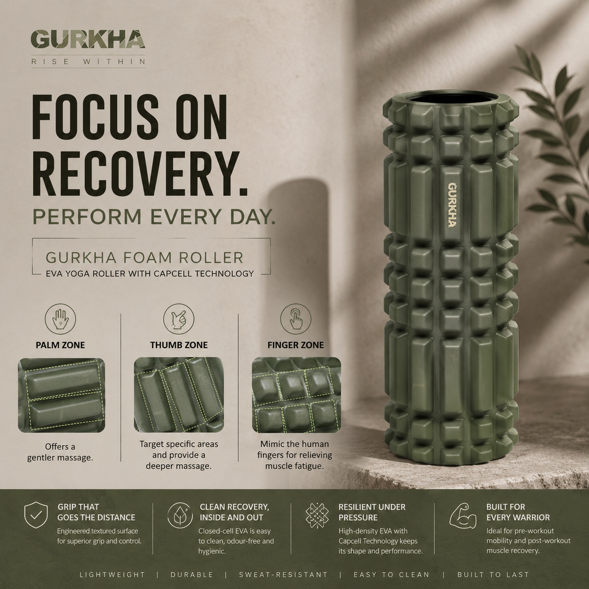 GURKHA Grid Foam Roller for Muscle Recovery - Deep Forest