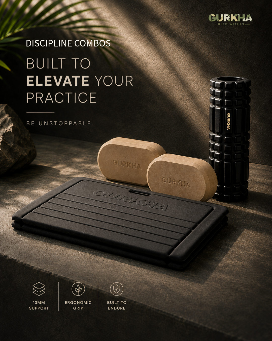 Discipline Combo - Eternal Power CURV (13mm Foldable Mat + Foam Roller + Curv Yoga Block) (Copy)